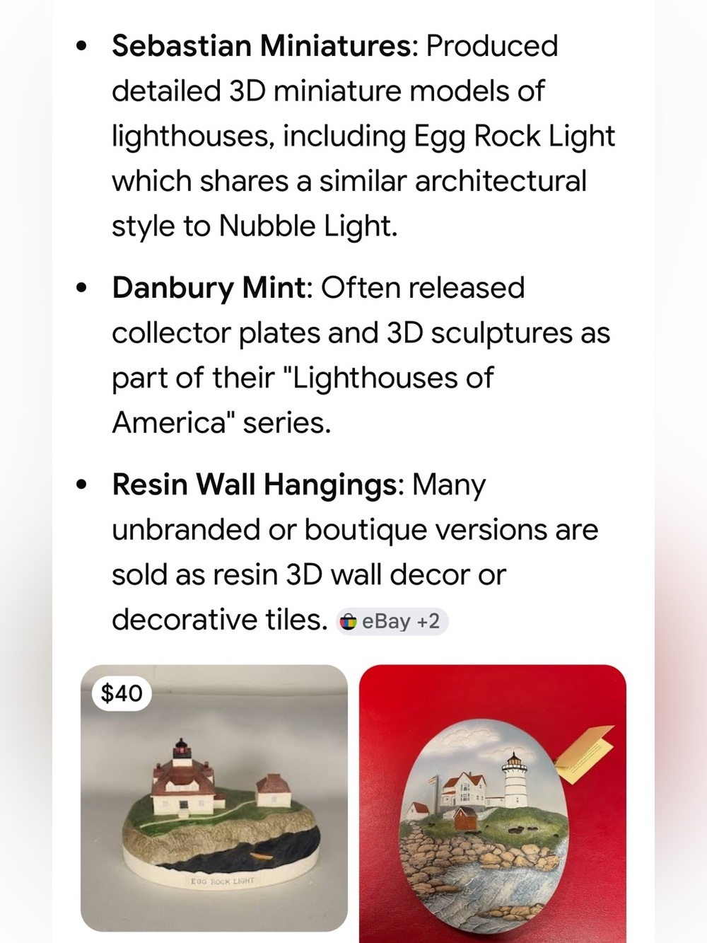 #2071* Vintage Art Egg Rock Lighthouse Ceramic Wall Plaque in White and Red - Picture 6 of 13
